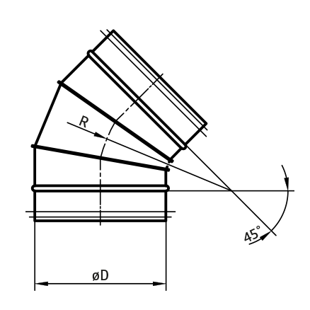 Alkūnė 45° DN250 segmentiė su tarpine 1