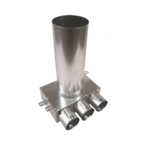 DN-160-3 difuzoriaus pajungimo dėžutė; 160 mm į 3x75 mm; cinkuota skarda; ilgis 330 mm